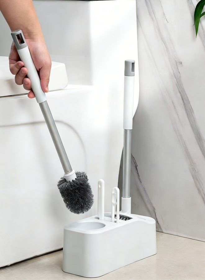 لاسولا فرشاة تنظيف المرحاض وحاملها، فرشاة تنظيف المرحاض، طقم تنظيف المرحاض للحمام مكون من 4 قطع يُثبت على الحائط، يشمل فرشاة المرحاض، وفرشاة الأرضيات، وفرشاة الشقوق، وفرشاة تنظيف الشعر، ومقبض طويل مانع للانزلاق. - Image 3